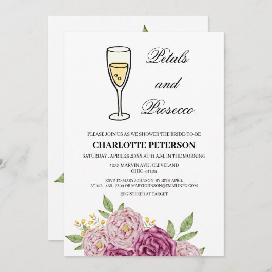 Dickköpfe und Prosecco-Brautparty Einladung (Vorne/Hinten)