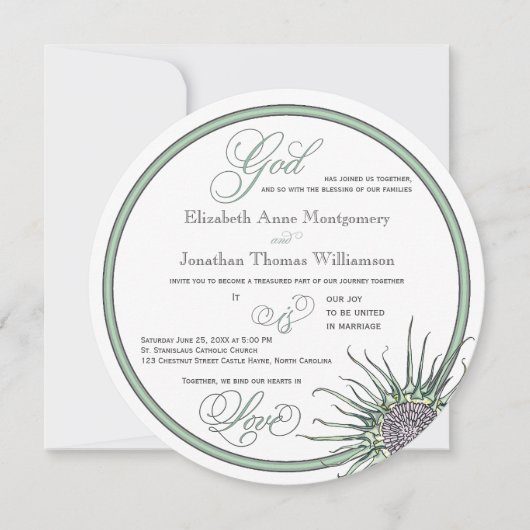 Dickle Blume Gott ist Liebe Christliche Hochzeitka Einladung (Vorderseite)