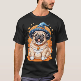 "Dickliches Mops-Hund in Hexenhut Halloween-Kunst- T-Shirt
