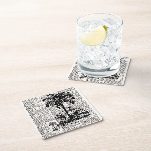 Dictionary Art Palm Tree Rechteckiger Pappuntersetzer (Vor Ort)