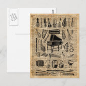 Dictionary Art Vintag Music Instruments Postkarte (Vorne/Hinten)