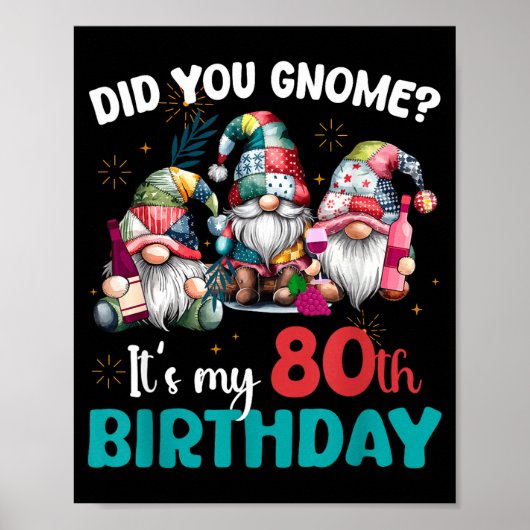 Did You Gnome Its My 80th Birthday 80 Year Old Gno Poster (Vorne)