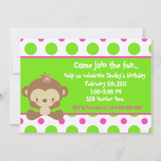 Diddles Monkey Girl 12x18 Geburtstag Einladung