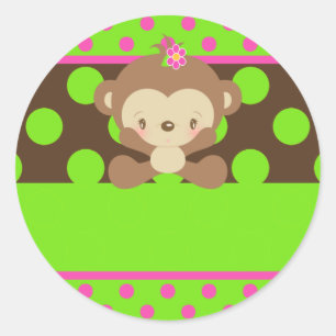 Diddles Monkey Girl Sticker-Name Tag-001 Runder Aufkleber