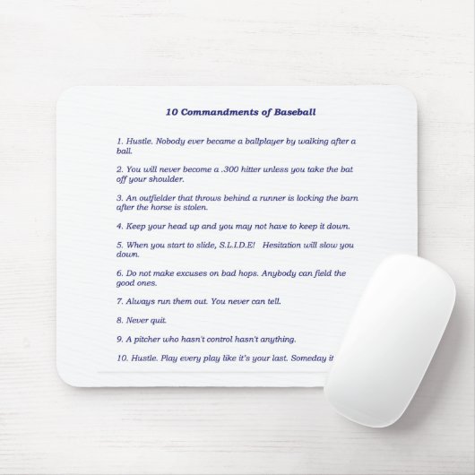 Die 10 Gebote des Baseballs Mousepad (Mit Mouse)