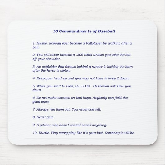 Die 10 Gebote des Baseballs Mousepad (Vorne)