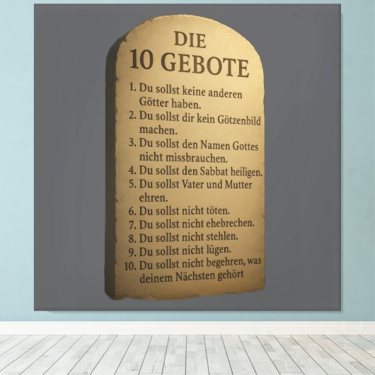 „Die 10 Gebote – Gottes Weisung in Stein“ Leinwanddruck (Insitu (Holzboden))