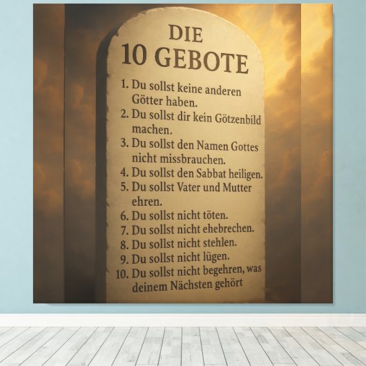 „Die 10 Gebote – Gottes Weisung in Stein“ Leinwanddruck (Insitu (Holzboden))