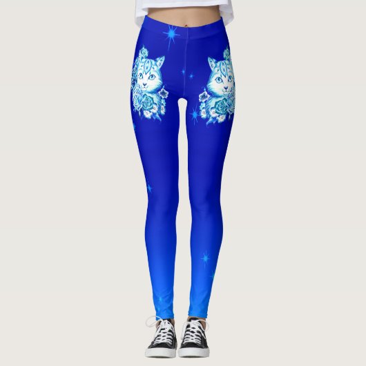 Die 10 keucht blaues Schatten-Katze Athleisure Leggings (Vorderseite)
