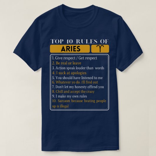 Die 10 wichtigsten Regeln für das Horoskop Aries Z T-Shirt (Design vorne)
