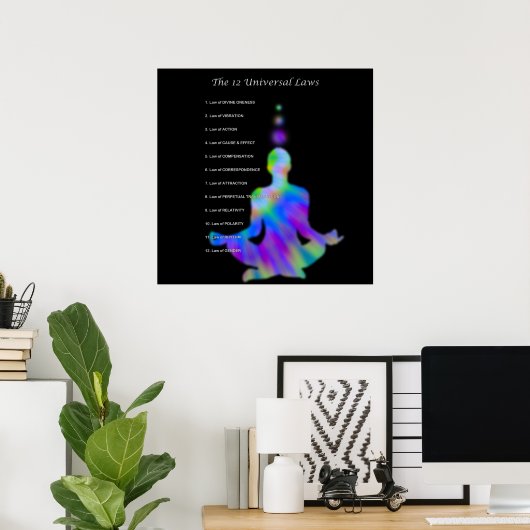 Die 12 Universellen Gesetze - farbenfrohe Yoga-Sil Poster (Heimbüro)