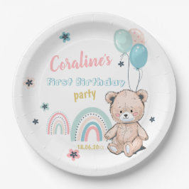 Die 1. Geburtstagspulpe mit niedlichem Teddybär Pappteller