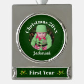 Die 1. weihnachtliche grüne Imitate des Babys mit  Banner-Ornament Silber (Vorderseite)