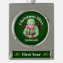 Die 1. weihnachtliche grüne Imitate des Babys mit  Banner-Ornament Silber