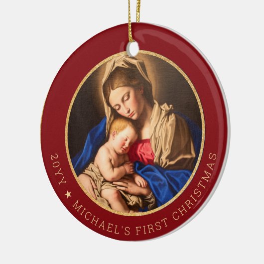 Die 1. Weihnachtskirche Madonna & Kind Keramik Ornament (Links)