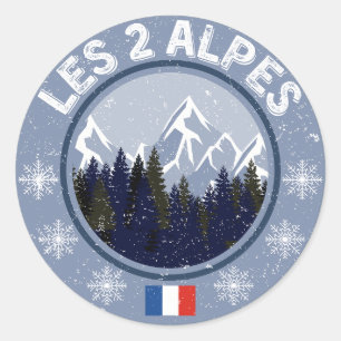 Die 2 Alpen Skistation Runder Aufkleber