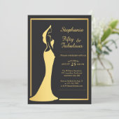 Die 50. Modern Gold Cocktail Dress Birthday Einladung (Stehend Vorderseite)