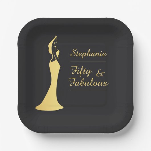 Die 50. Modern Gold Cocktail Dress Birthday Pappteller (Vorderseite)