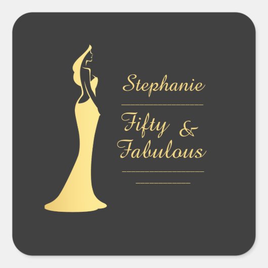 Die 50. Modern Gold Cocktail Dress Birthday Quadratischer Aufkleber (Vorderseite)