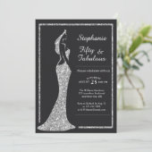 Die 50. Modern Silver Cocktail Dress Birthday Einladung (Stehend Vorderseite)