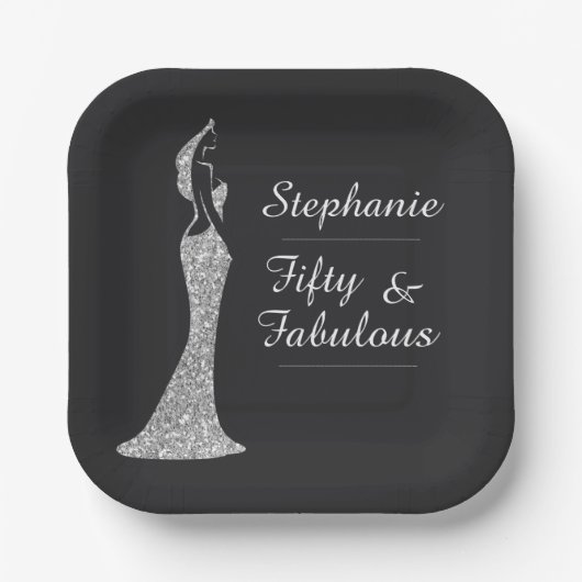 Die 50. Modern Silver Cocktail Dress Birthday Pappteller (Vorderseite)