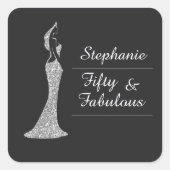 Die 50. Modern Silver Cocktail Dress Birthday Quadratischer Aufkleber (Vorderseite)