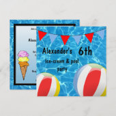 Die 6. Eiscreme des Jungen u. Pool Party Einladung (Vorne/Hinten)