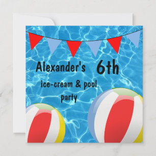 Die 6. Eiscreme des Jungen u. Pool Party Einladung