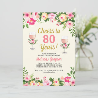 Die 80. Geburtstagsfeier Einladung Feminine Floral