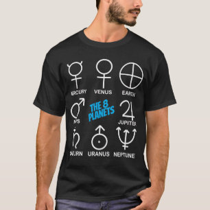 Die 8 Planetensymbole Anpassbar Weiß auf Dunkel T-Shirt