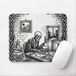 Die 9-to-5-Tarotkarte | Lustiges Skelett im Büro  Mousepad