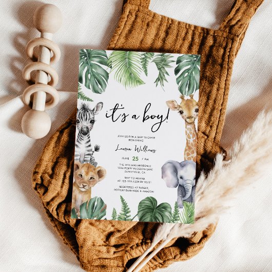 Die A Boy Tropical Jungle Safari Babydusche Einladung