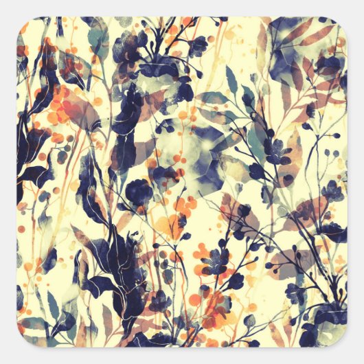 Die Abdrücke der Natur: Blütenfarben Blätter nahtl Quadratischer Aufkleber (Vorderseite)