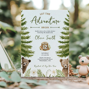 Die Abenteuer beginnen Bär Zwillinge Babyparty Einladung