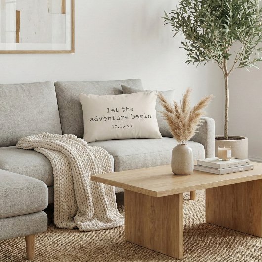 Die Abenteuer beginnen Minimalist Quote Hochzeitsd Dekokissen