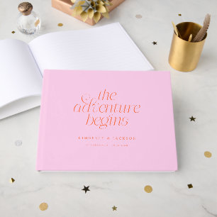 Die Abenteuer Beginnen Pink Orange Hochzeit Gästebuch