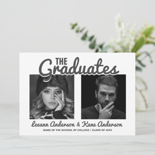 Die Absolventen | 2 Partei für den doppelten Absch Einladung (Stehend Vorderseite)