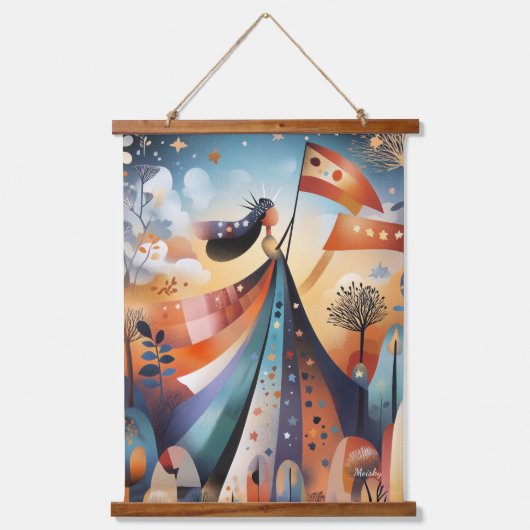 Die abstrakte Freiheit erregt: Whimsical Artistic Wandteppich Mit Holzrahmen (Vorderseite)