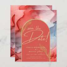 Die Abstrakte Orange Red Gold Navy Save the Date