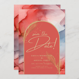 Die Abstrakte Orange Red Gold Navy Save the Date Einladung