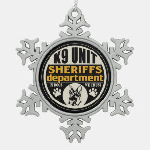 Die Abteilung des Sheriffs der Einheits-K9 Schneeflocken Zinn-Ornament