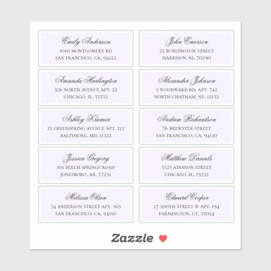 Die Adresse der lila Gäste. Hochzeitstiefel Aufkleber (Blatt)