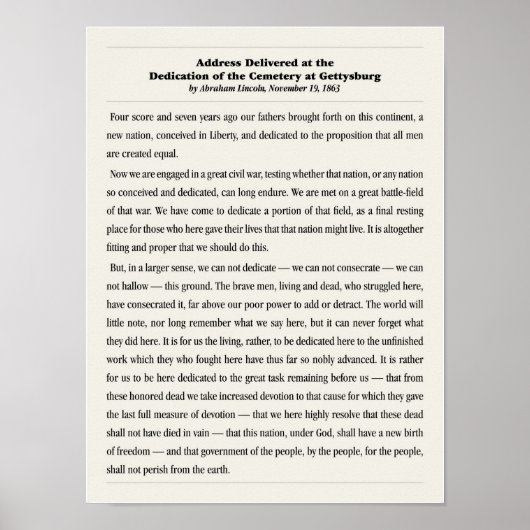 Die Adresse von Gettysburg. Poster (Vorne)