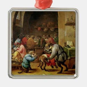Die Affen an der Schule Silbernes Ornament