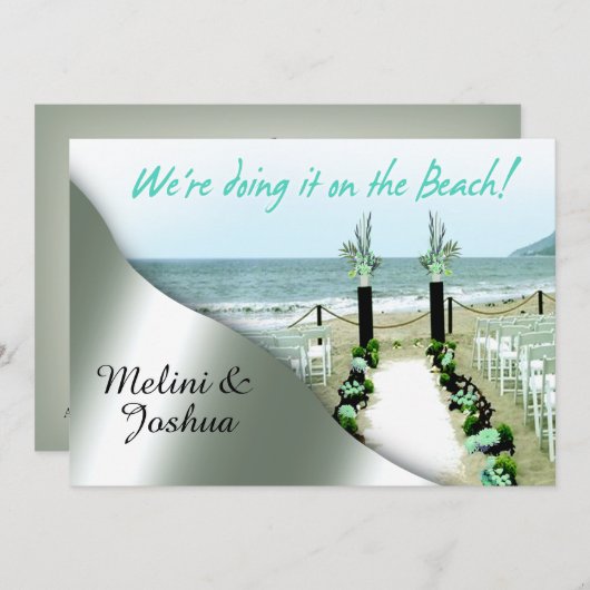 Die Aisle Aqua Gray Silver Beach Hochzeit Einladung (Vorne/Hinten)