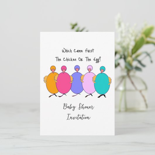 Die als Erstes das Huhn oder die Eierdusche des Ba Einladung (Stehend Vorderseite)