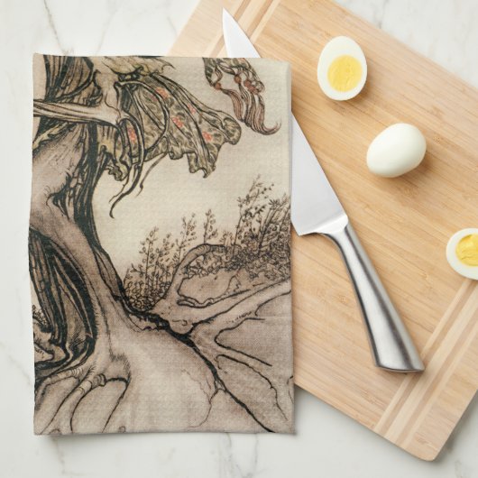 Die alte Frau im Wald von Arthur Rackham Geschirrtuch (Viertel Falte)