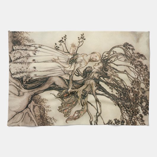 Die alte Frau im Wald von Arthur Rackham Geschirrtuch (Horizontal)
