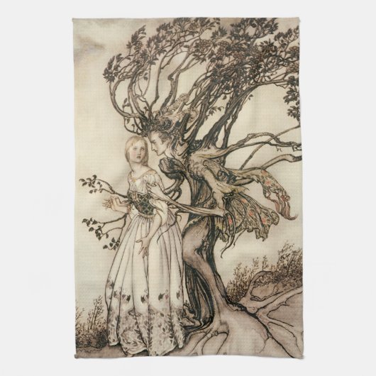 Die alte Frau im Wald von Arthur Rackham Geschirrtuch (Vertikal)