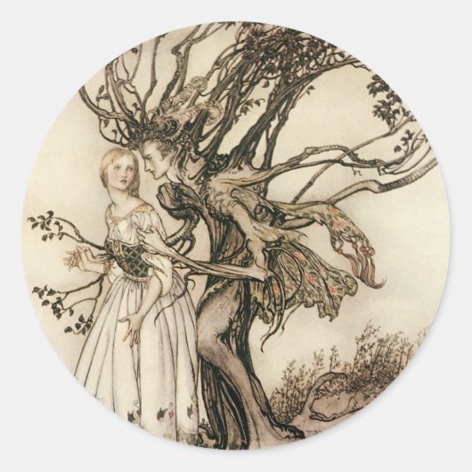 Die alte Frau im Wald von Arthur Rackham Runder Aufkleber (Vorderseite)